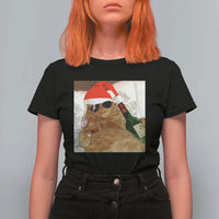 Funny Cat Drinking Wine Christmas T Shirt For Women - Wonder Print Shop