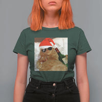 Funny Cat Drinking Wine Christmas T Shirt For Women - Wonder Print Shop