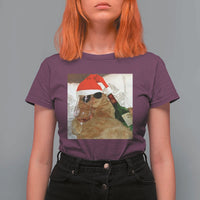 Funny Cat Drinking Wine Christmas T Shirt For Women - Wonder Print Shop