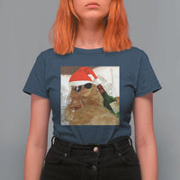 Funny Cat Drinking Wine Christmas T Shirt For Women - Wonder Print Shop