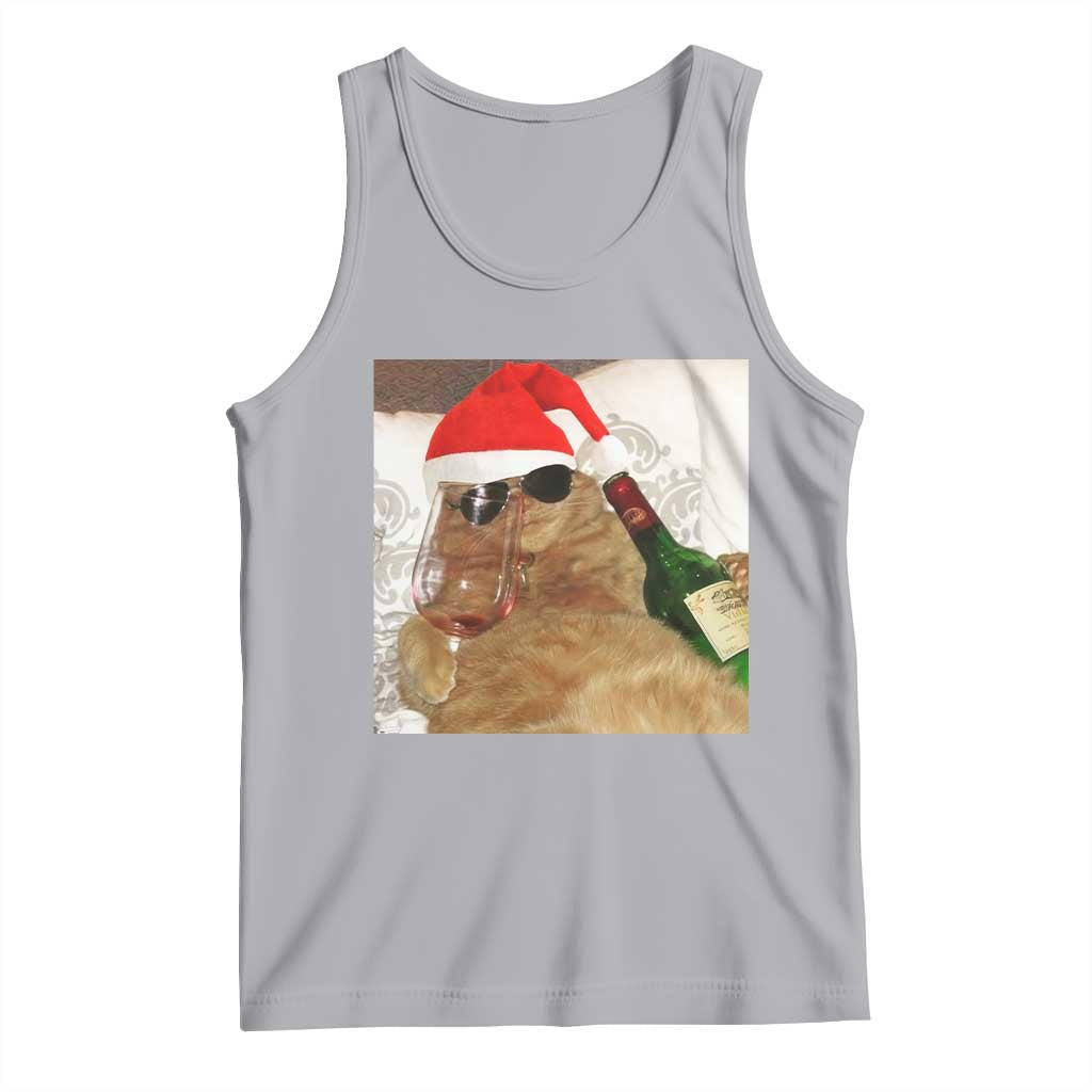 Funny Cat Drinking Wine Christmas Tank Top - Wonder Print Shop