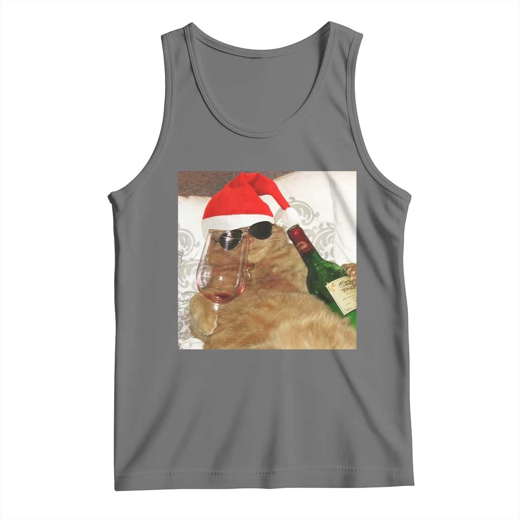 Funny Cat Drinking Wine Christmas Tank Top - Wonder Print Shop