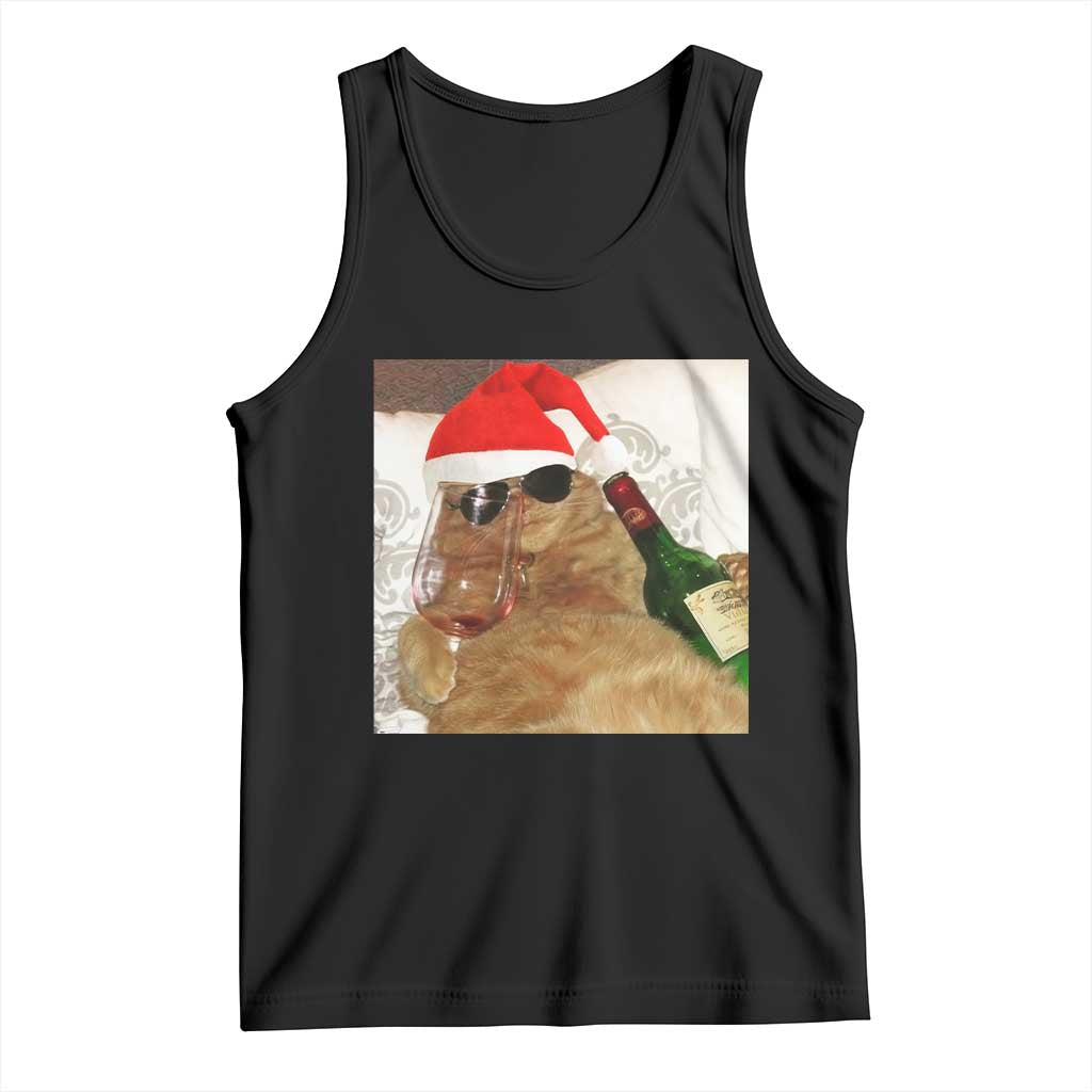 Funny Cat Drinking Wine Christmas Tank Top - Wonder Print Shop
