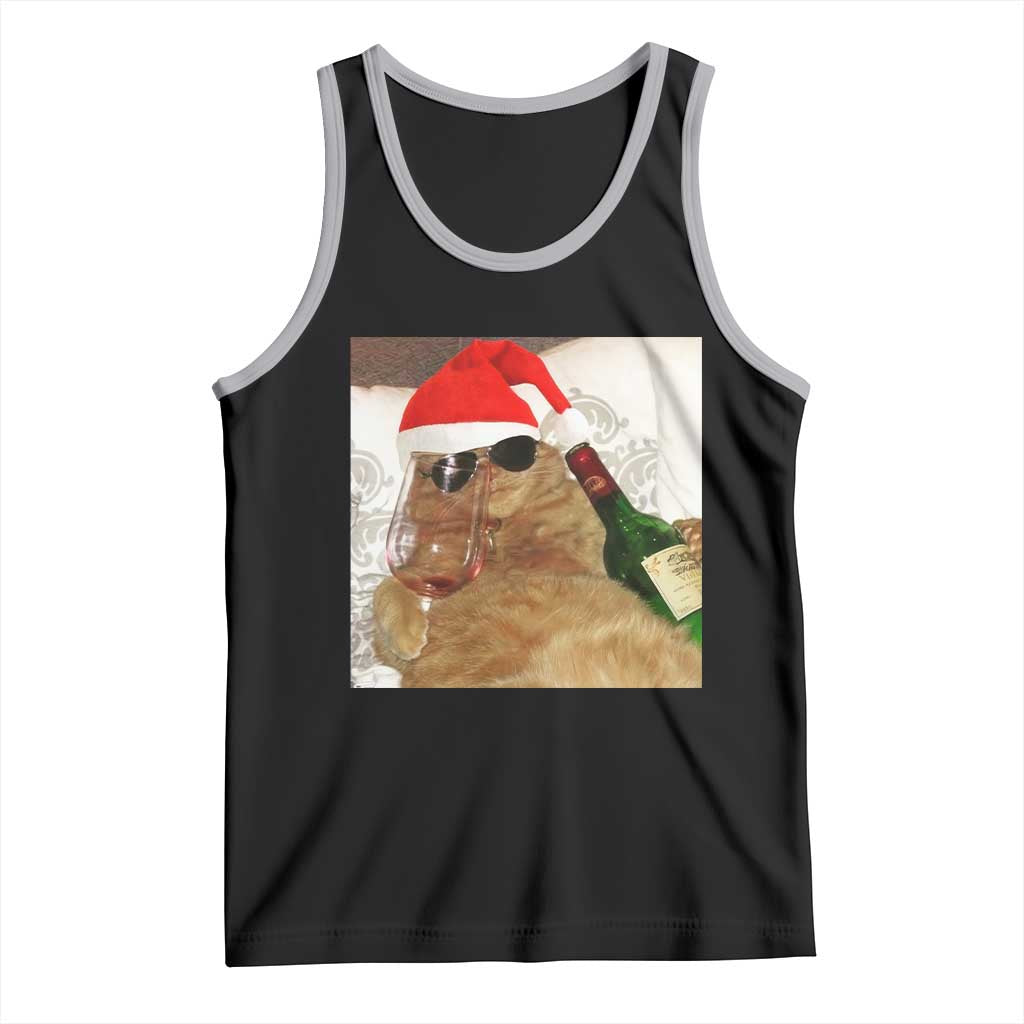 Funny Cat Drinking Wine Christmas Tank Top - Wonder Print Shop