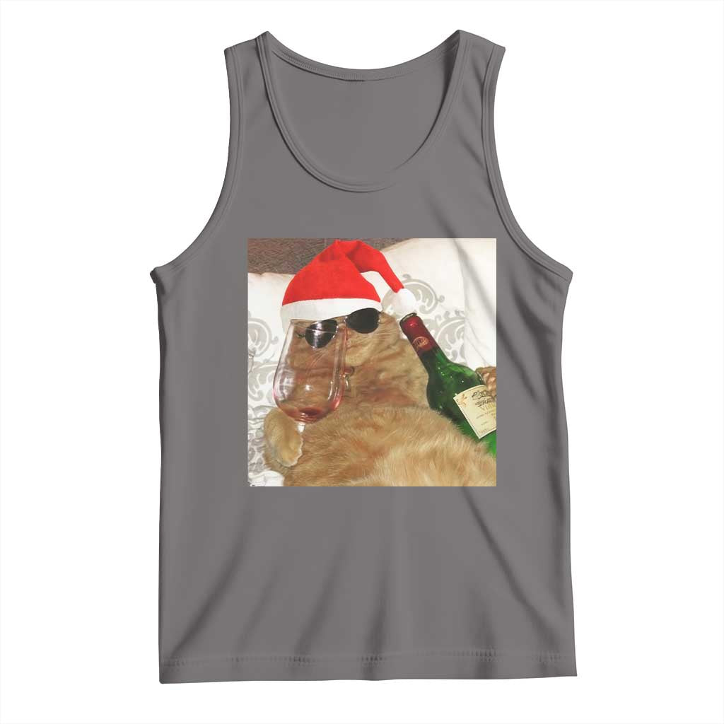 Funny Cat Drinking Wine Christmas Tank Top - Wonder Print Shop