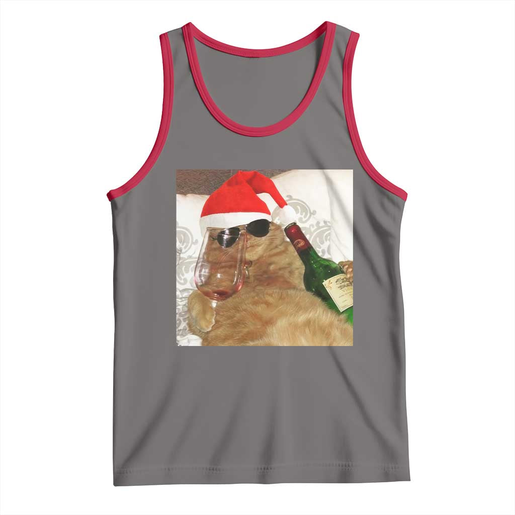 Funny Cat Drinking Wine Christmas Tank Top - Wonder Print Shop