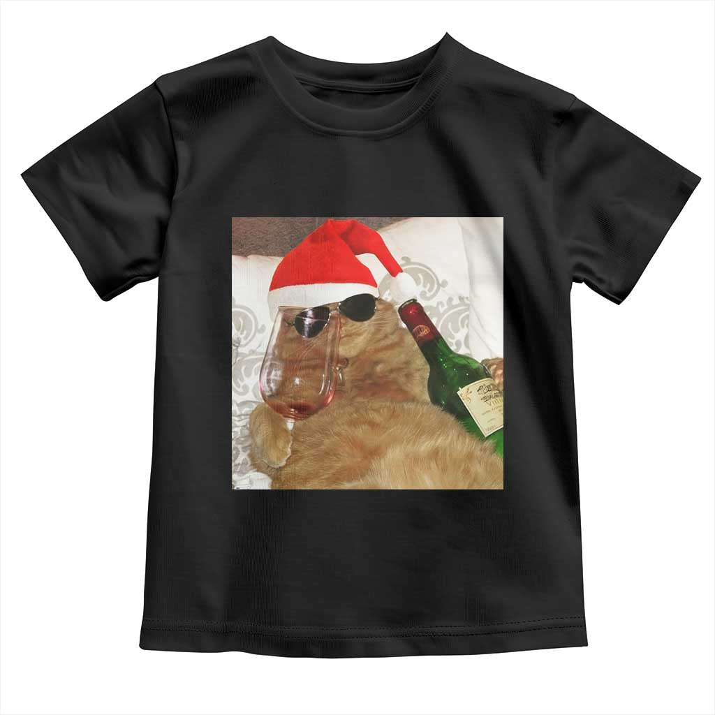 Funny Cat Drinking Wine Christmas Toddler T Shirt - Wonder Print Shop