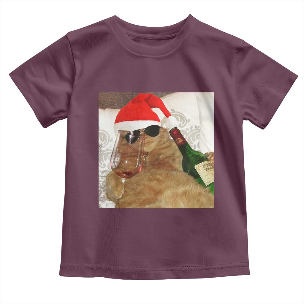 Funny Cat Drinking Wine Christmas Toddler T Shirt - Wonder Print Shop