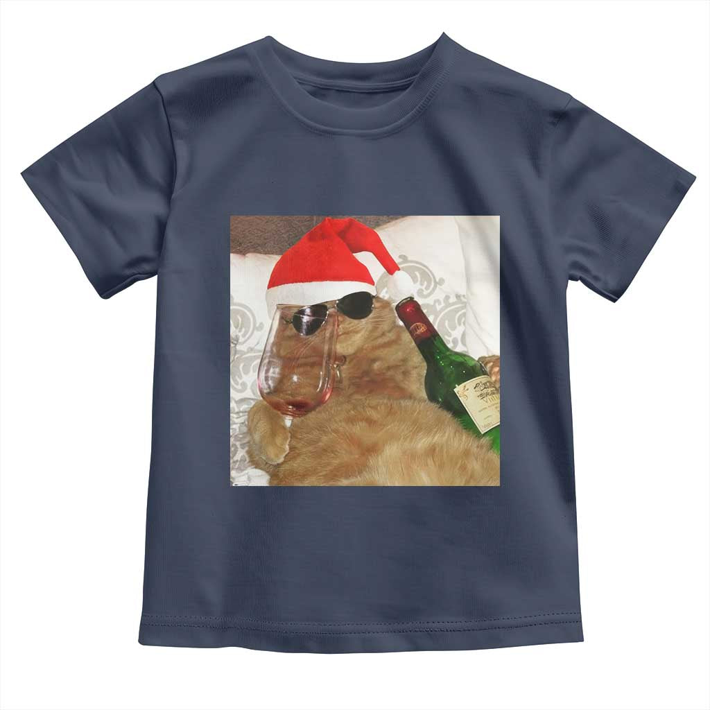 Funny Cat Drinking Wine Christmas Toddler T Shirt - Wonder Print Shop