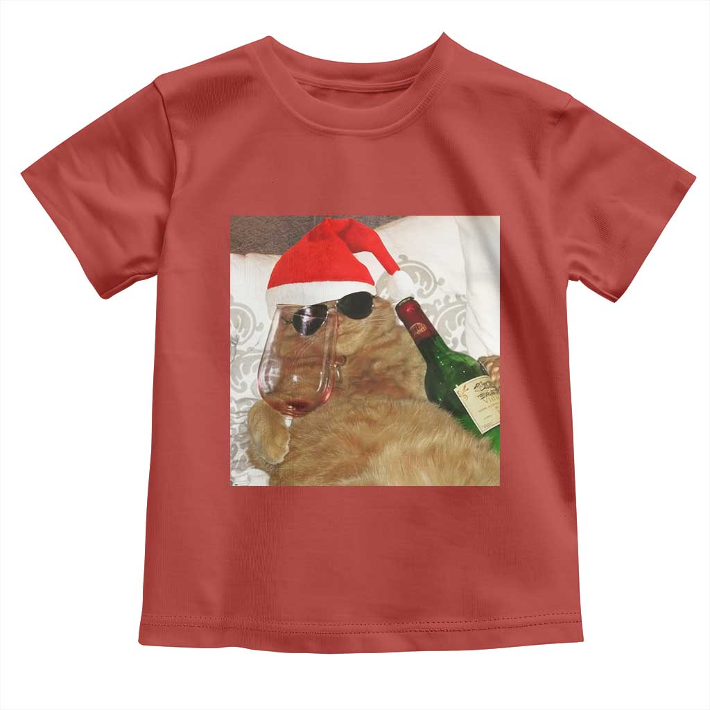 Funny Cat Drinking Wine Christmas Toddler T Shirt - Wonder Print Shop