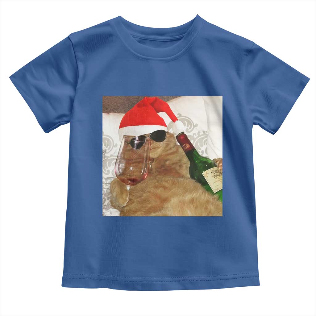 Funny Cat Drinking Wine Christmas Toddler T Shirt - Wonder Print Shop