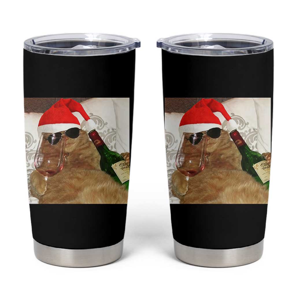 Funny Cat Drinking Wine Christmas Tumbler Cup - Wonder Print Shop