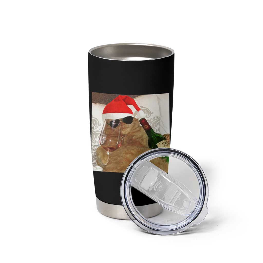Funny Cat Drinking Wine Christmas Tumbler Cup - Wonder Print Shop