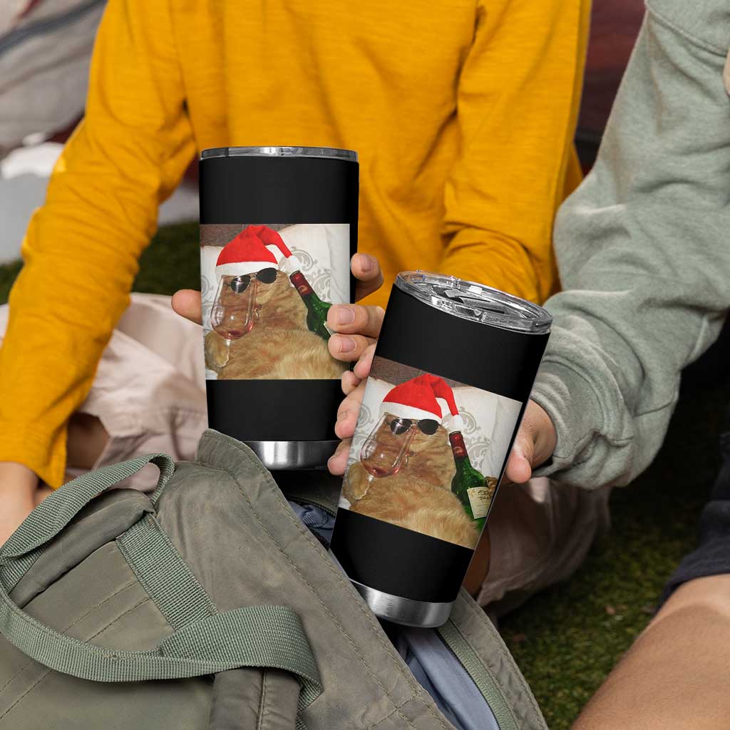 Funny Cat Drinking Wine Christmas Tumbler Cup - Wonder Print Shop