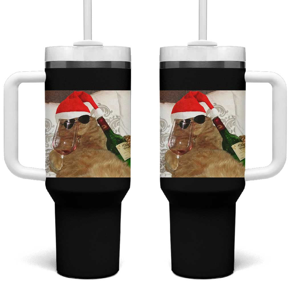 Funny Cat Drinking Wine Christmas Tumbler With Handle - Wonder Print Shop