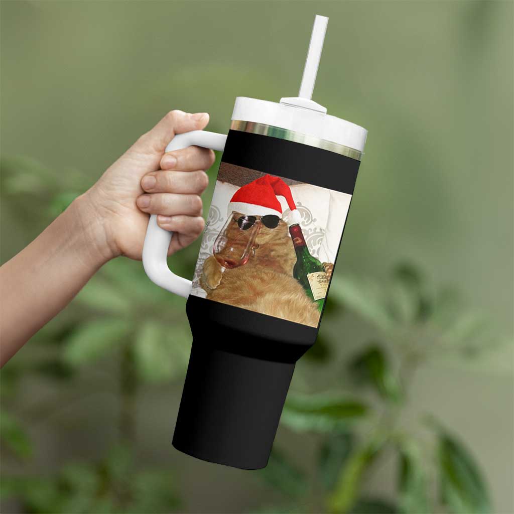Funny Cat Drinking Wine Christmas Tumbler With Handle - Wonder Print Shop