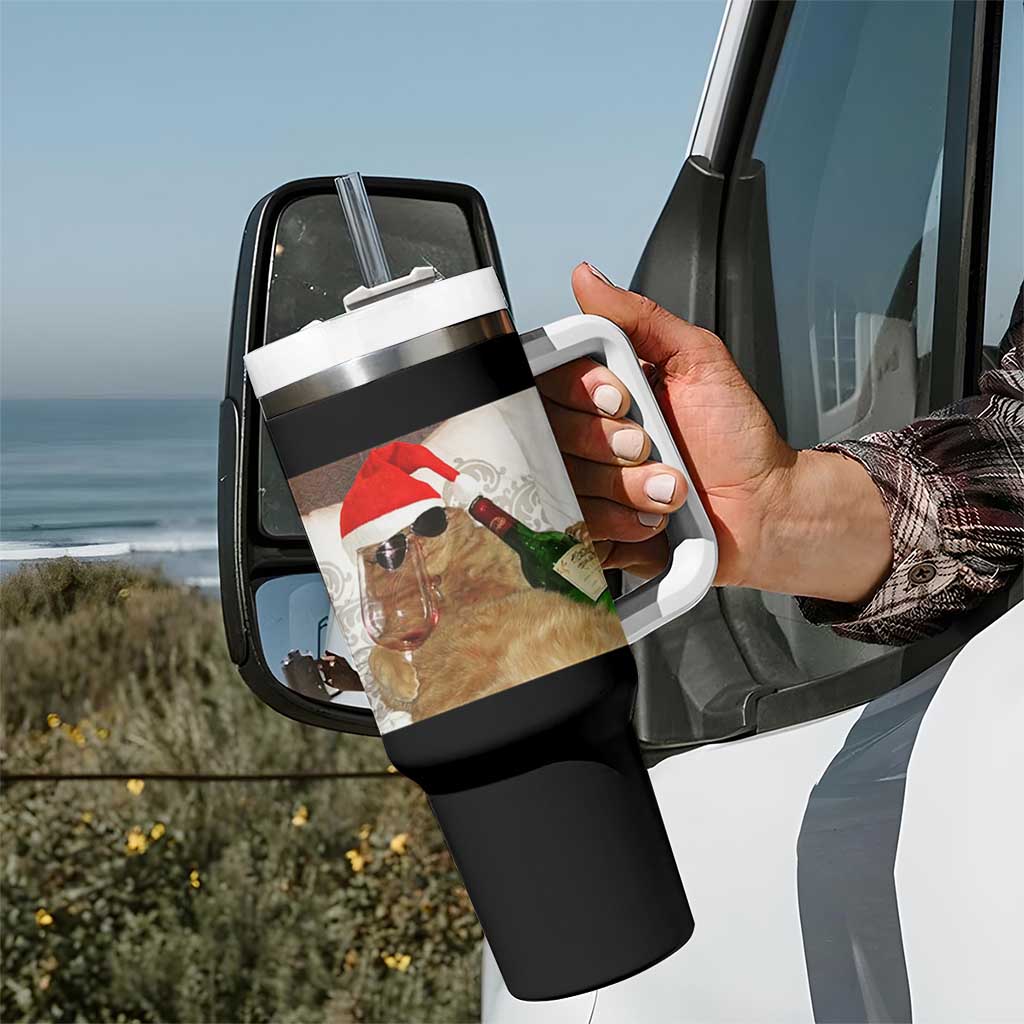 Funny Cat Drinking Wine Christmas Tumbler With Handle - Wonder Print Shop