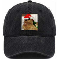 Funny Cat Drinking Wine Christmas Washed Cotton Baseball Cap