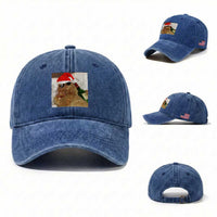 Funny Cat Drinking Wine Christmas Washed Cotton Baseball Cap