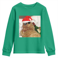 Funny Cat Drinking Wine Christmas Youth Sweatshirt - Wonder Print Shop