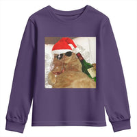 Funny Cat Drinking Wine Christmas Youth Sweatshirt - Wonder Print Shop