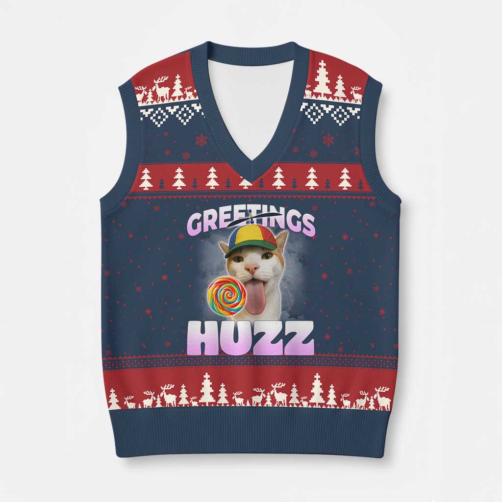 Funny Cat Meme V-Neck Knit Sweater Vest Greetings Huzz - Wonder Print Shop