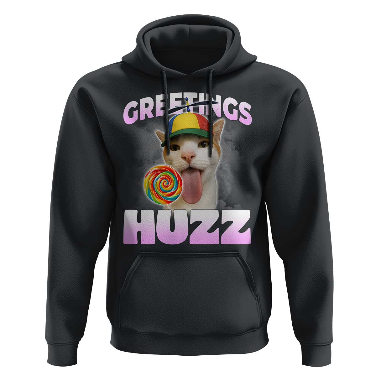 Funny Cat Meme Hoodie Greetings Huzz - Wonder Print Shop