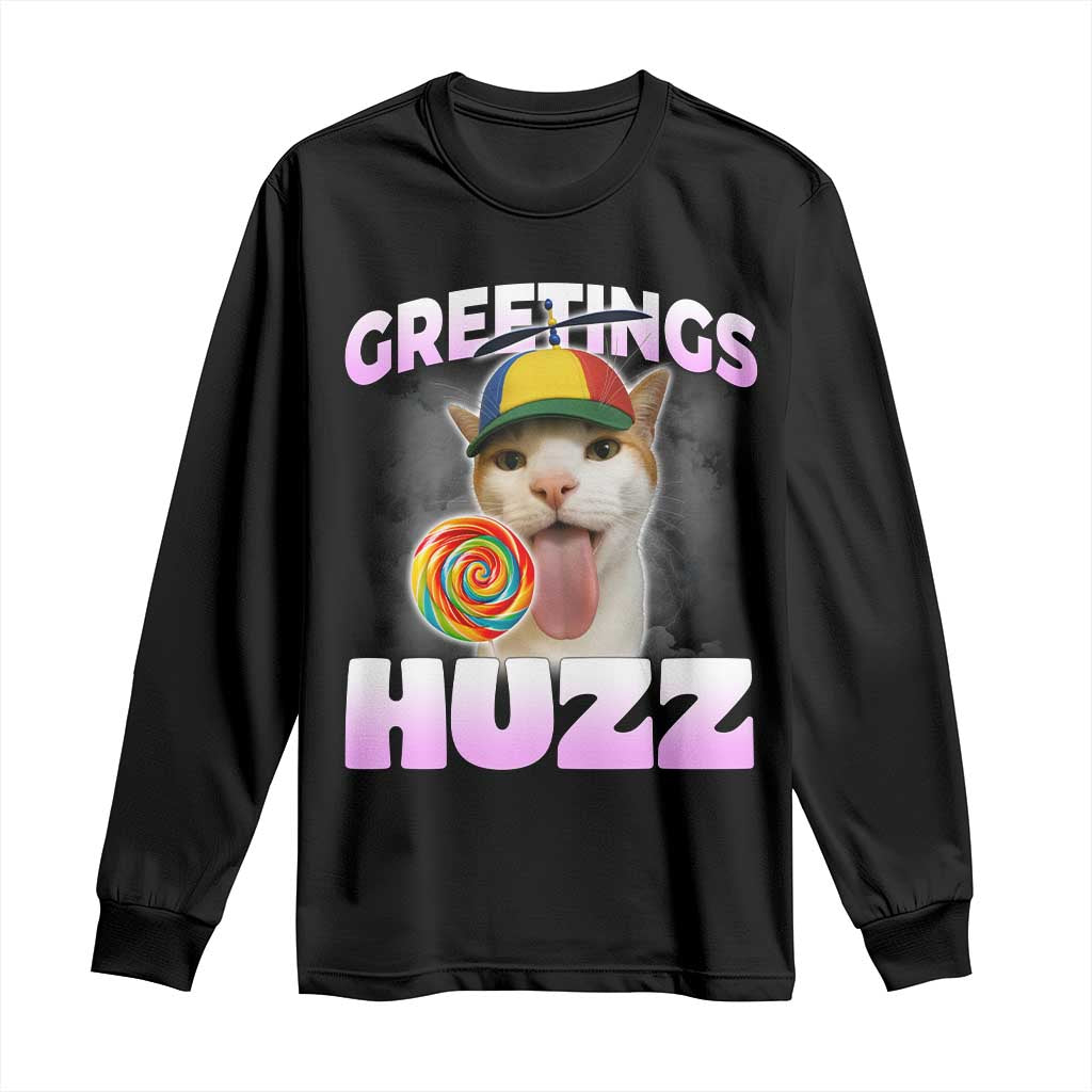 Funny Cat Meme Long Sleeve Shirt Greetings Huzz - Wonder Print Shop
