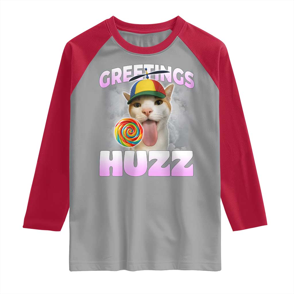 Funny Cat Meme Raglan Shirt Greetings Huzz - Wonder Print Shop