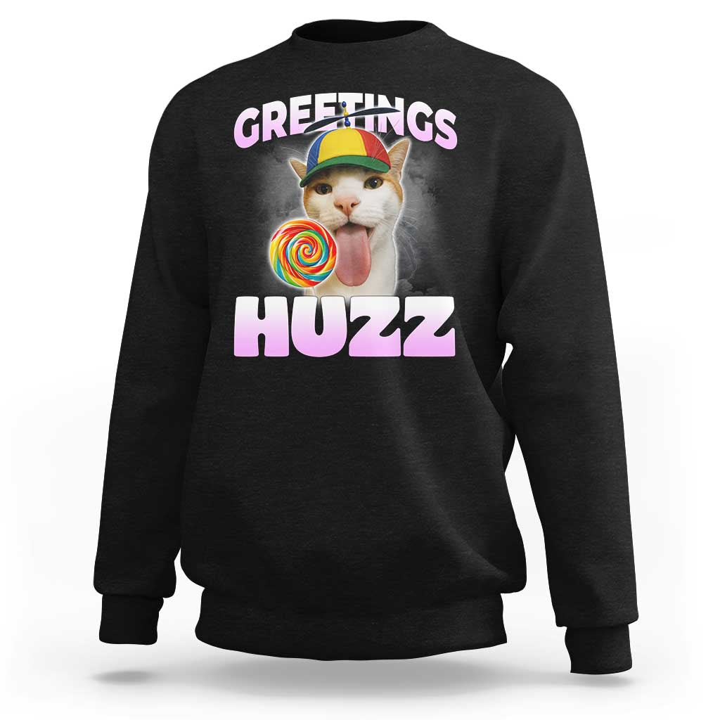 Funny Cat Meme Sweatshirt Greetings Huzz - Wonder Print Shop
