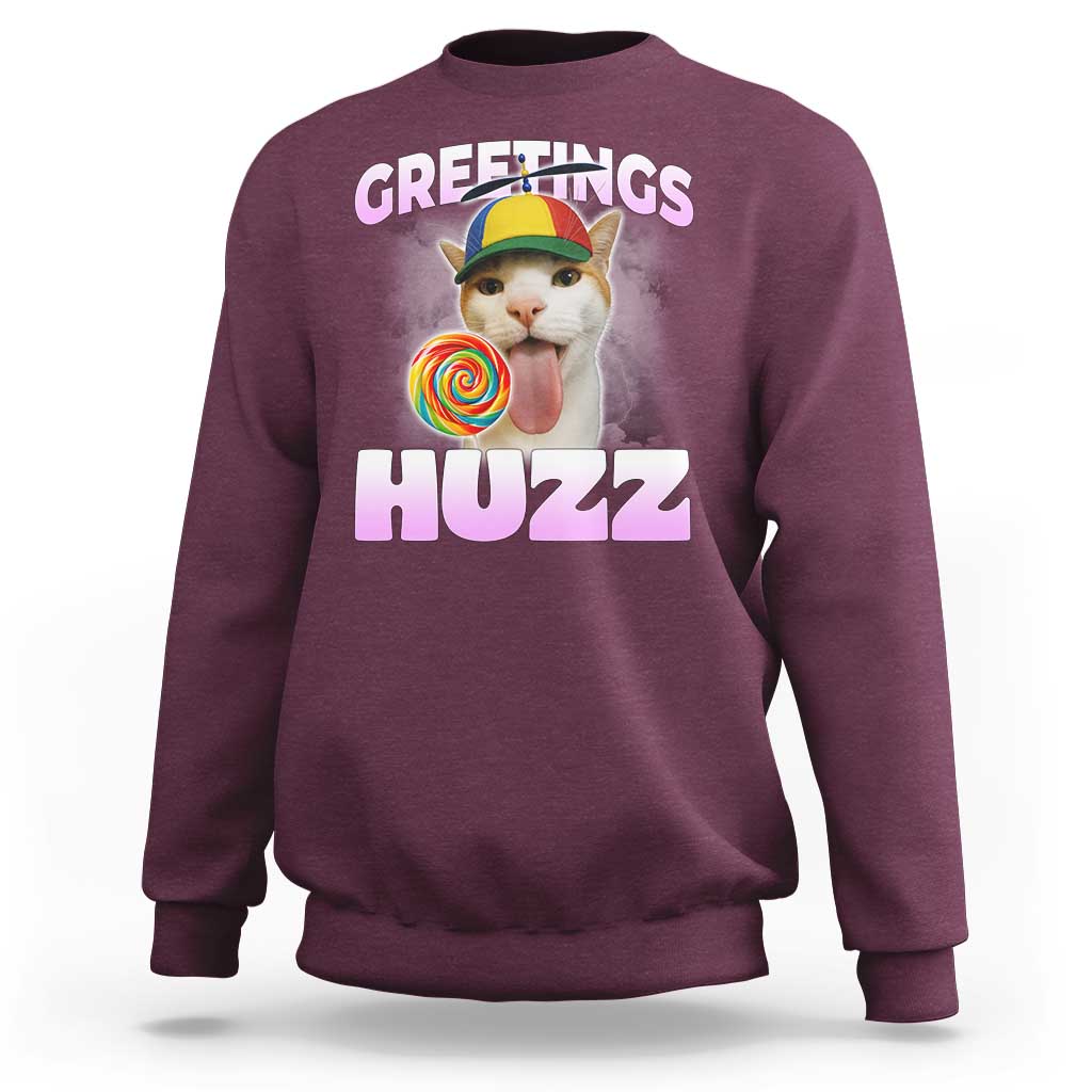 Funny Cat Meme Sweatshirt Greetings Huzz - Wonder Print Shop