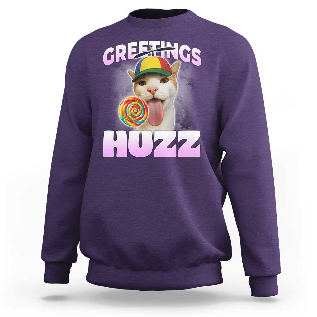 Funny Cat Meme Sweatshirt Greetings Huzz - Wonder Print Shop