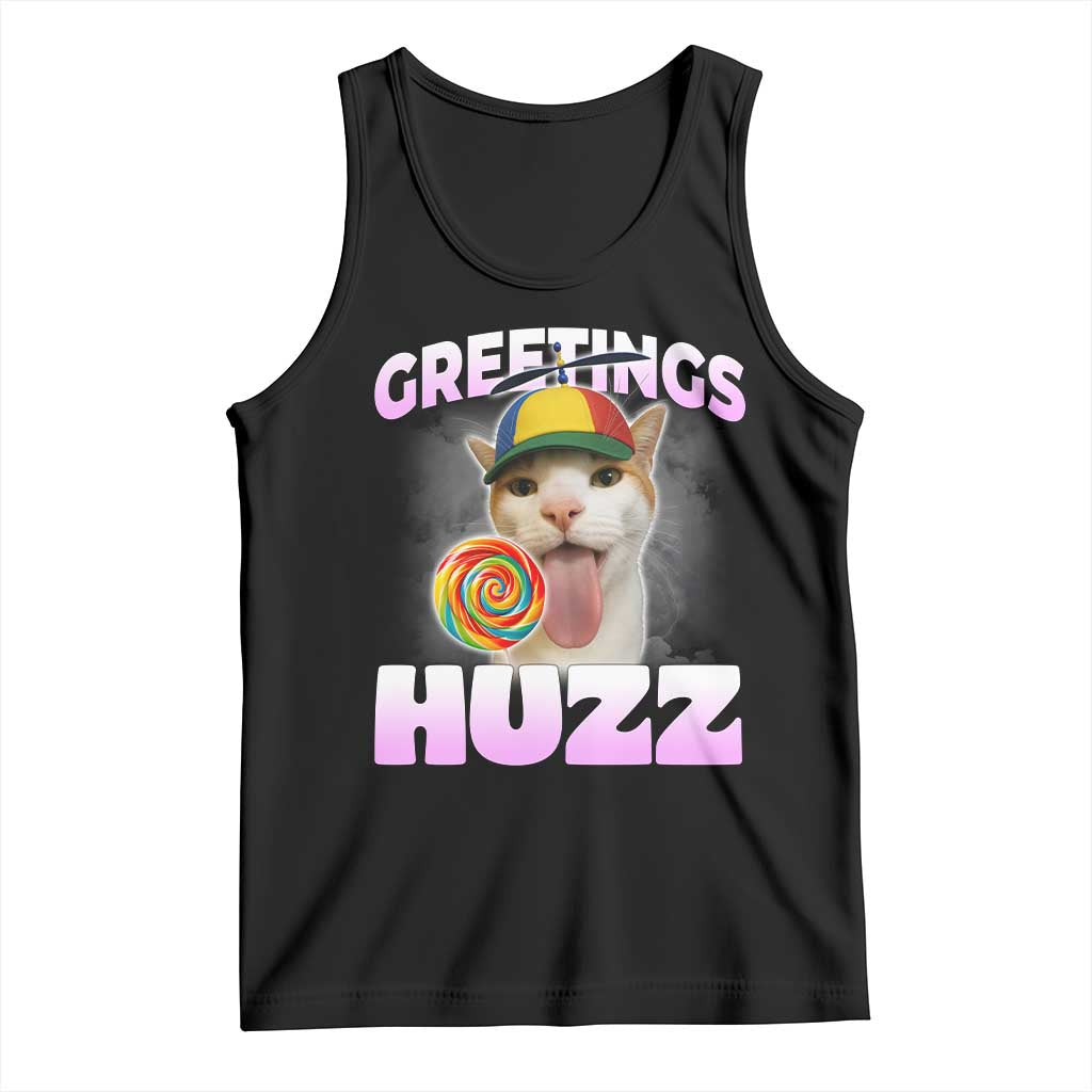 Funny Cat Meme Tank Top Greetings Huzz - Wonder Print Shop