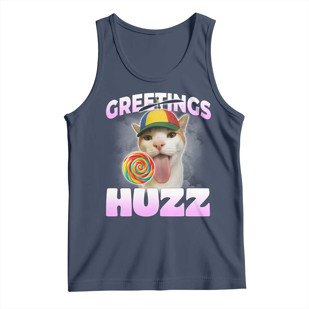 Funny Cat Meme Tank Top Greetings Huzz - Wonder Print Shop