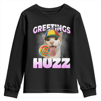 Funny Cat Meme Youth Sweatshirt Greetings Huzz - Wonder Print Shop