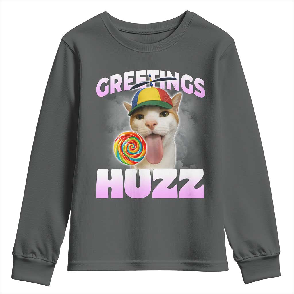Funny Cat Meme Youth Sweatshirt Greetings Huzz - Wonder Print Shop