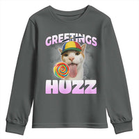 Funny Cat Meme Youth Sweatshirt Greetings Huzz - Wonder Print Shop