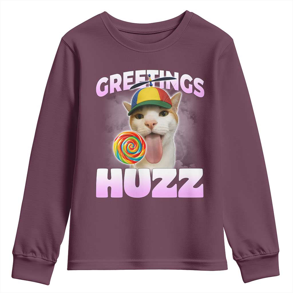 Funny Cat Meme Youth Sweatshirt Greetings Huzz - Wonder Print Shop