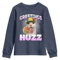 Funny Cat Meme Youth Sweatshirt Greetings Huzz - Wonder Print Shop