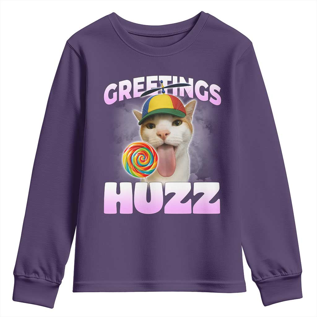 Funny Cat Meme Youth Sweatshirt Greetings Huzz - Wonder Print Shop