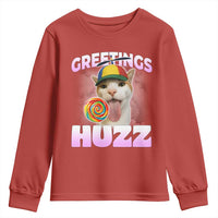 Funny Cat Meme Youth Sweatshirt Greetings Huzz - Wonder Print Shop