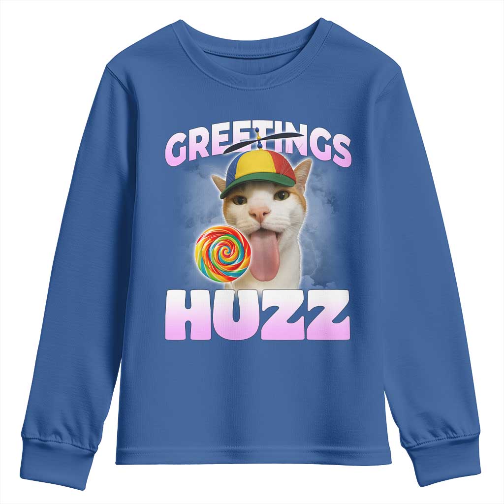 Funny Cat Meme Youth Sweatshirt Greetings Huzz - Wonder Print Shop