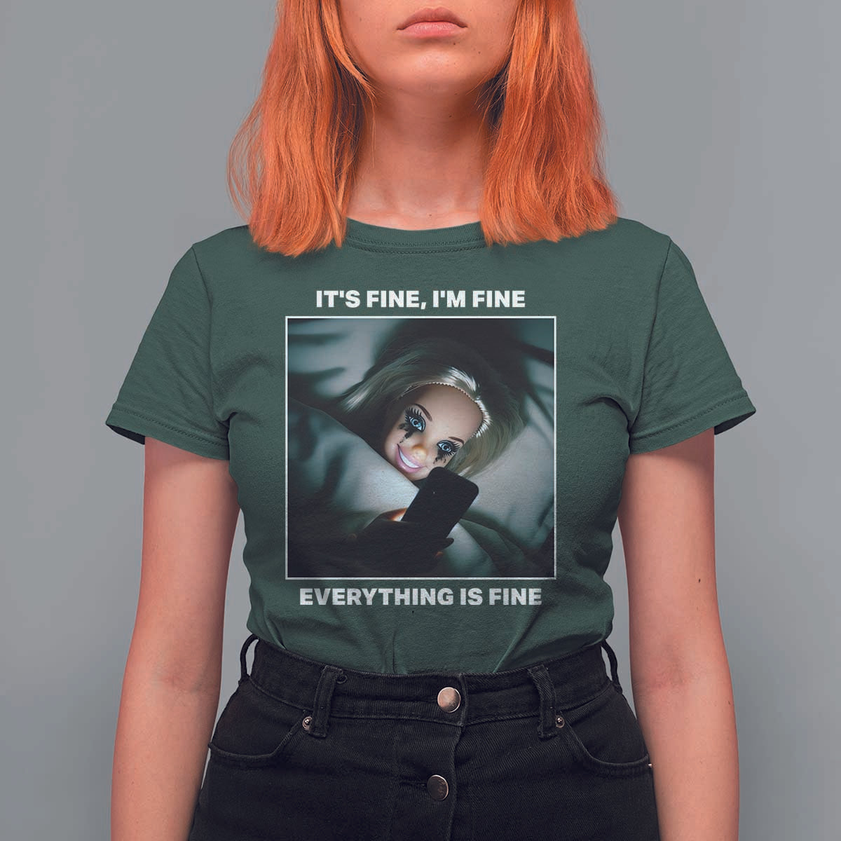 Funny Doll Face Meme T Shirt For Women It Is Fine I Am Fine Everything Is Fine - Wonder Print Shop