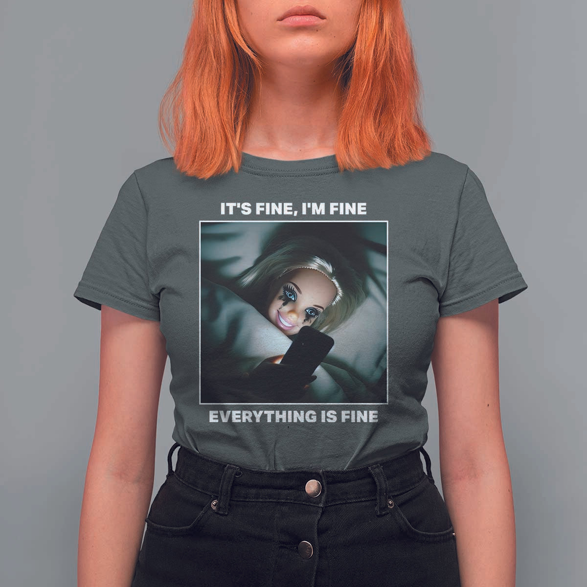 Funny Doll Face Meme T Shirt For Women It Is Fine I Am Fine Everything Is Fine - Wonder Print Shop