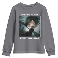 Funny Doll Face Meme Youth Sweatshirt It Is Fine I Am Fine Everything Is Fine - Wonder Print Shop