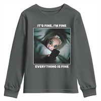 Funny Doll Face Meme Youth Sweatshirt It Is Fine I Am Fine Everything Is Fine - Wonder Print Shop