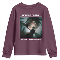 Funny Doll Face Meme Youth Sweatshirt It Is Fine I Am Fine Everything Is Fine - Wonder Print Shop