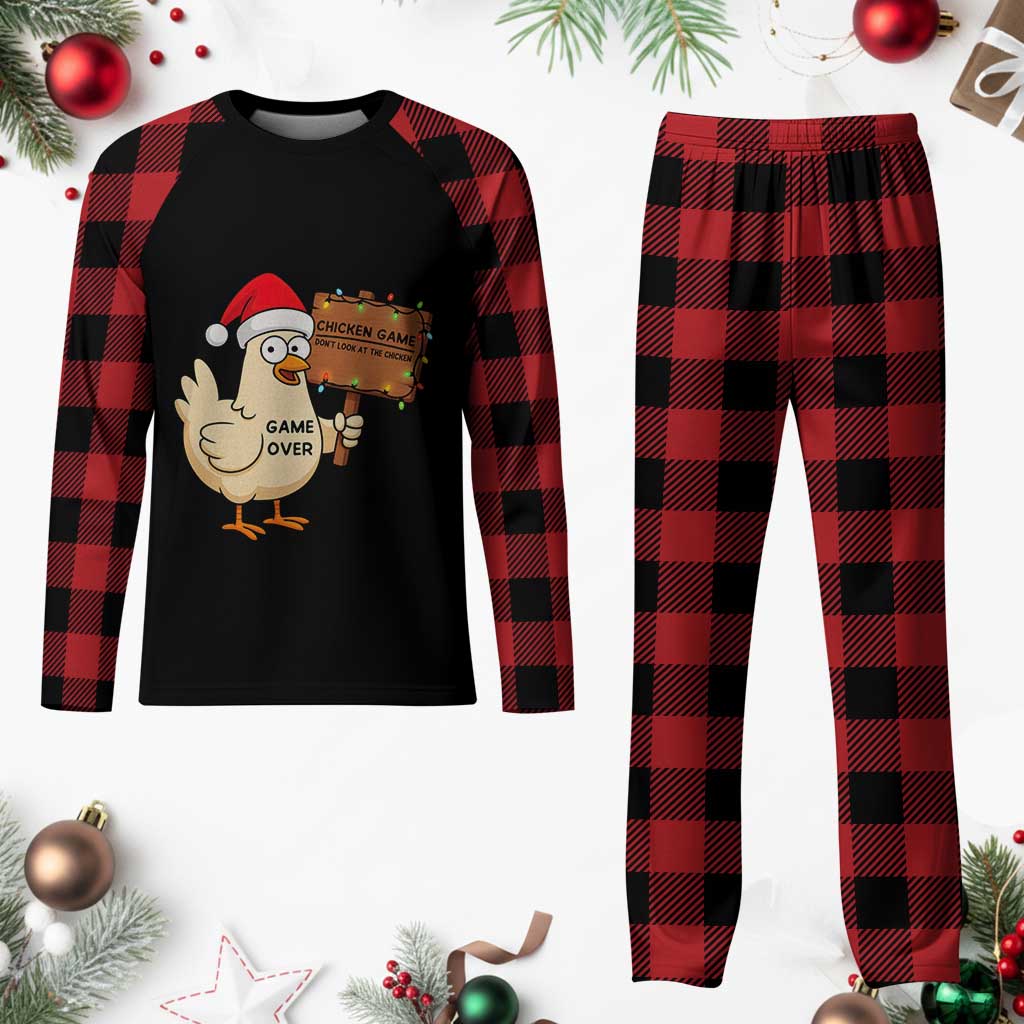Chicken Game Christmas Plaid Pajama Set Funny Do Not Look At The Chicken - Wonder Print Shop