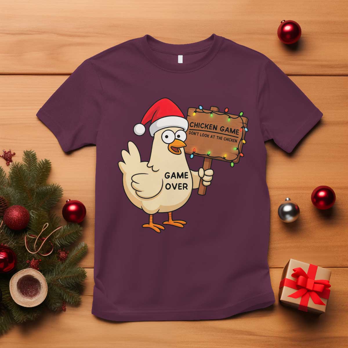 Chicken Game Christmas T Shirt Funny Do Not Look At The Chicken - Wonder Print Shop