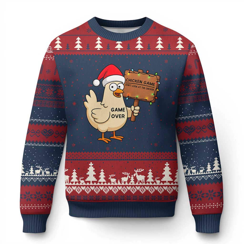 Chicken Game Xmas Ugly Christmas Sweater Funny Do Not Look At The Chicken - Wonder Print Shop